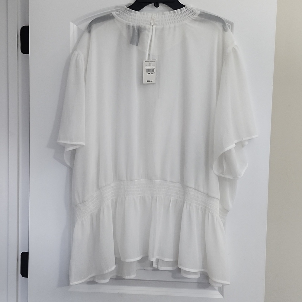 NWT ASHLEY STEWART WHITE SHEER TOP KEYHOLE FRONT & BACK ELASTIC WAIST SZ 34/36 - Picture 8 of 16